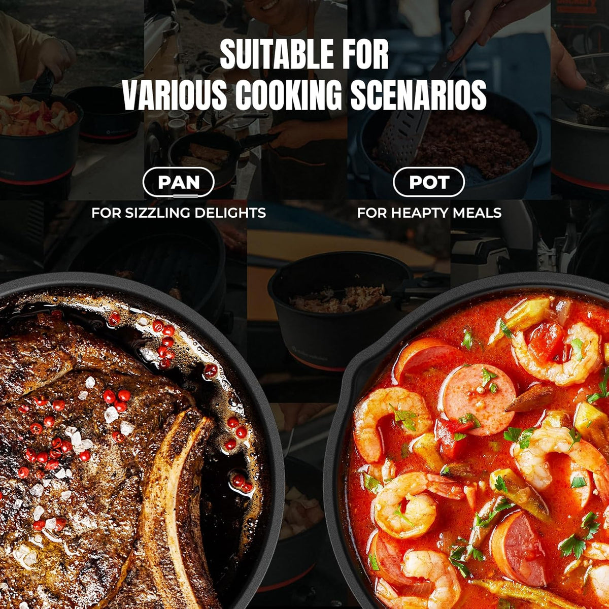 200 - 1000 watt electric camping stove, with cookware, 120 volt portable outdoor cooking set, windproof cookware, suitable for RVs, electric vehicles, off-road travel, RV life, car camping