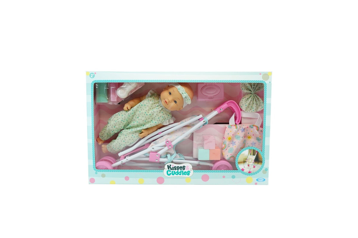 15" Baby Doll With Stroller And Accessories