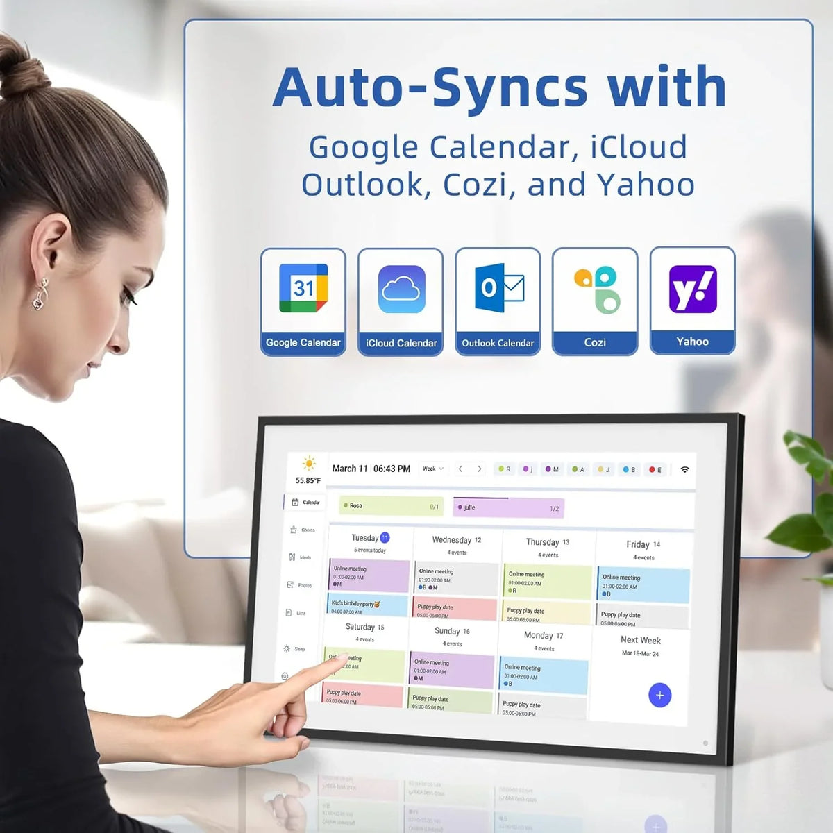 21.5 Inch Digital Calendar, Electronic Chore Chart, Smart Weekly and Monthly Planner 1920 * 1080P IPS Touchscreen Wall and Desk Calendar for Family Schedules, White