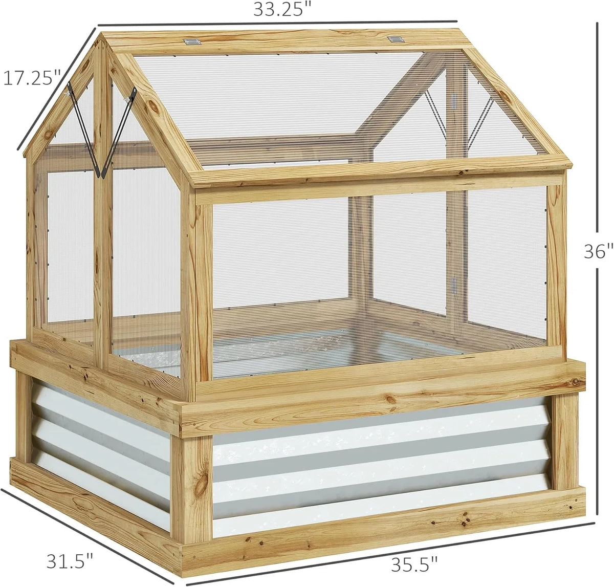 Raised Garden Bed with Polycarbonate Greenhouse, Wooden Cold Frame Greenhouse, Garden Flower Planter Protection, Peak Roof, 35.5" x 31.5" x 36", Natural
