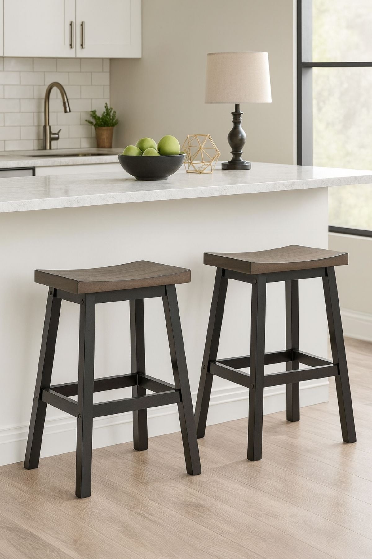 Brassex Arnold Oak/Dark Grey Counter/Bar Stool with Back Rest, 2-pc