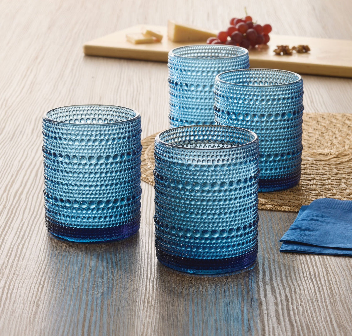 CANVAS Blue Hobnail Glasses, Durable Glass Build, 4-pk