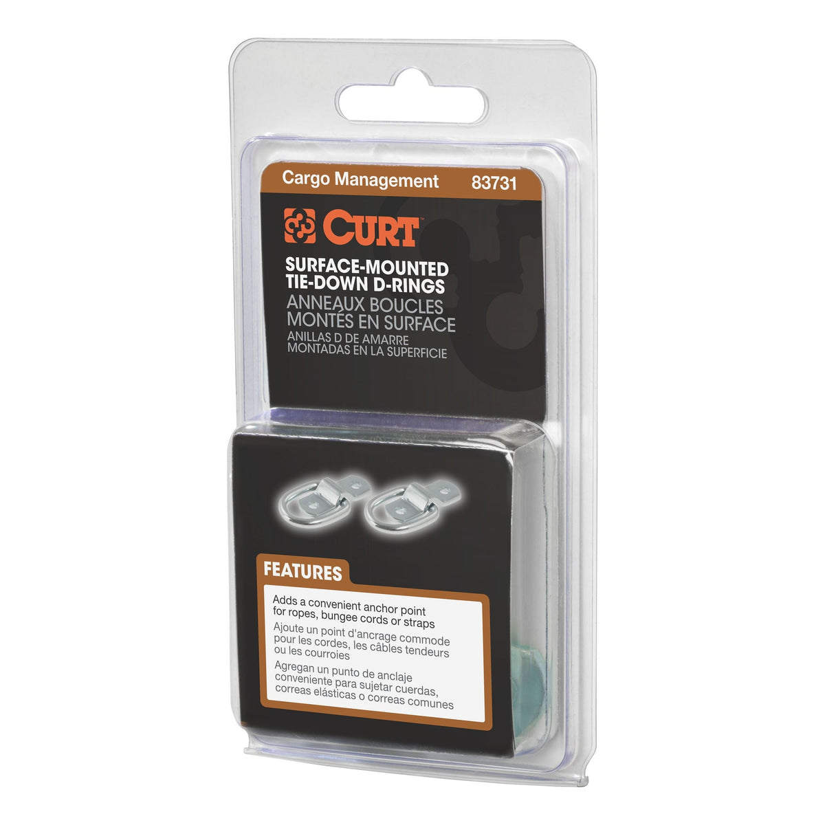 CURT 1-in x 1-1/4-in Surface-Mounted Tie-Down D-Rings, 1200-lb, 2-pk