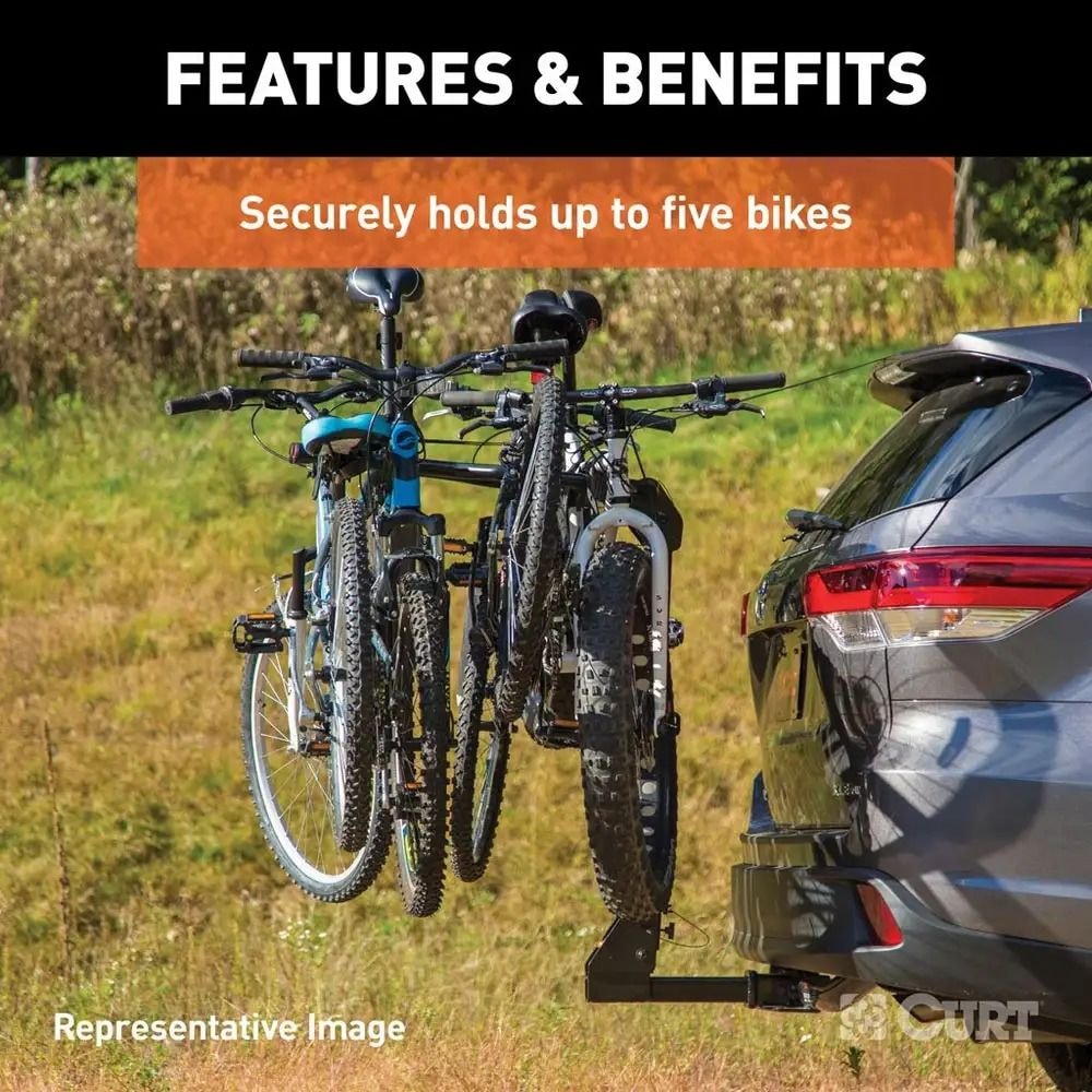 CURT 18065 Premium 5-Bike Two Arm Hitch Mount Bike Rack, Fits 2-in Receiver, Black