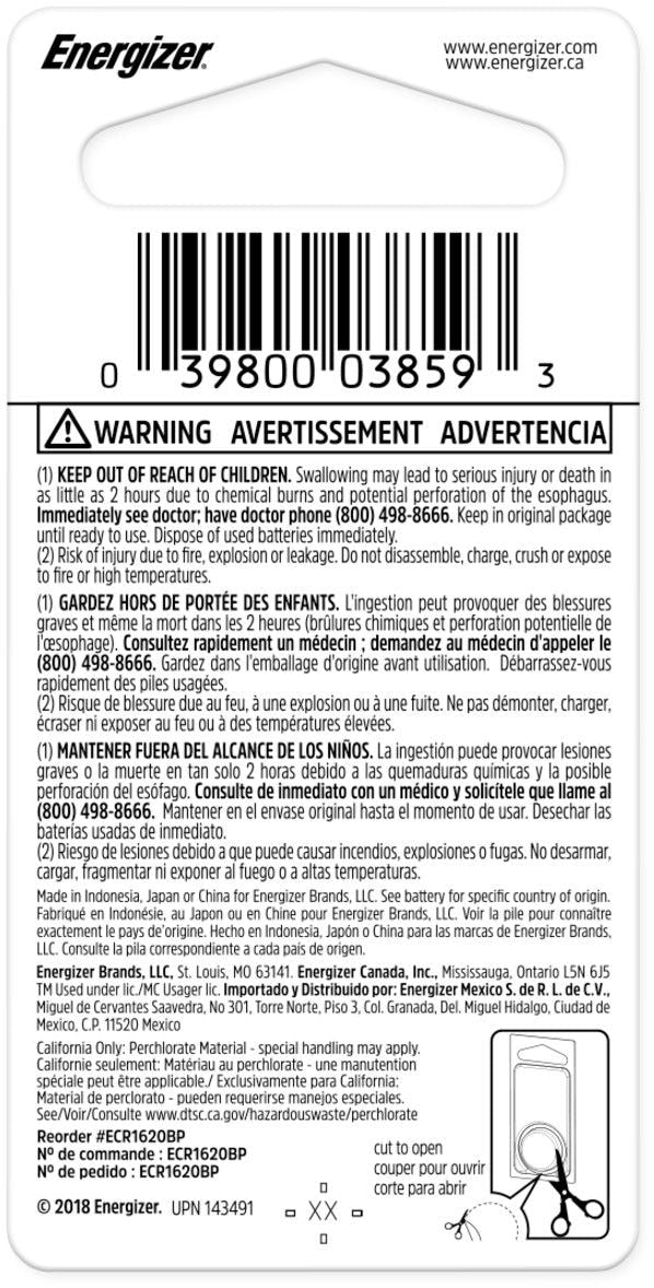 Energizer 1-pk CR1620 3V / 3 Volt Lithium Coin Cell Battery