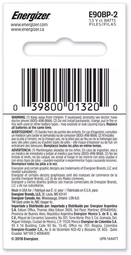 Energizer 2-pk E90 1.5V / 1.5 Volt N Size Alkaline Batteries, Long Lasting