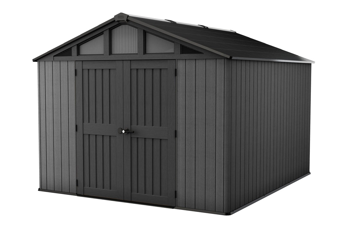 Keter Apex Resin 2-Door Outdoor Storage Shed with Full Length Skylight, Grey, 10-ft x 11.5-ft