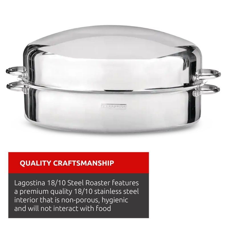 Lagostina 18/10 Stainless Steel Roaster with Removable Rack, 43 x 33cm