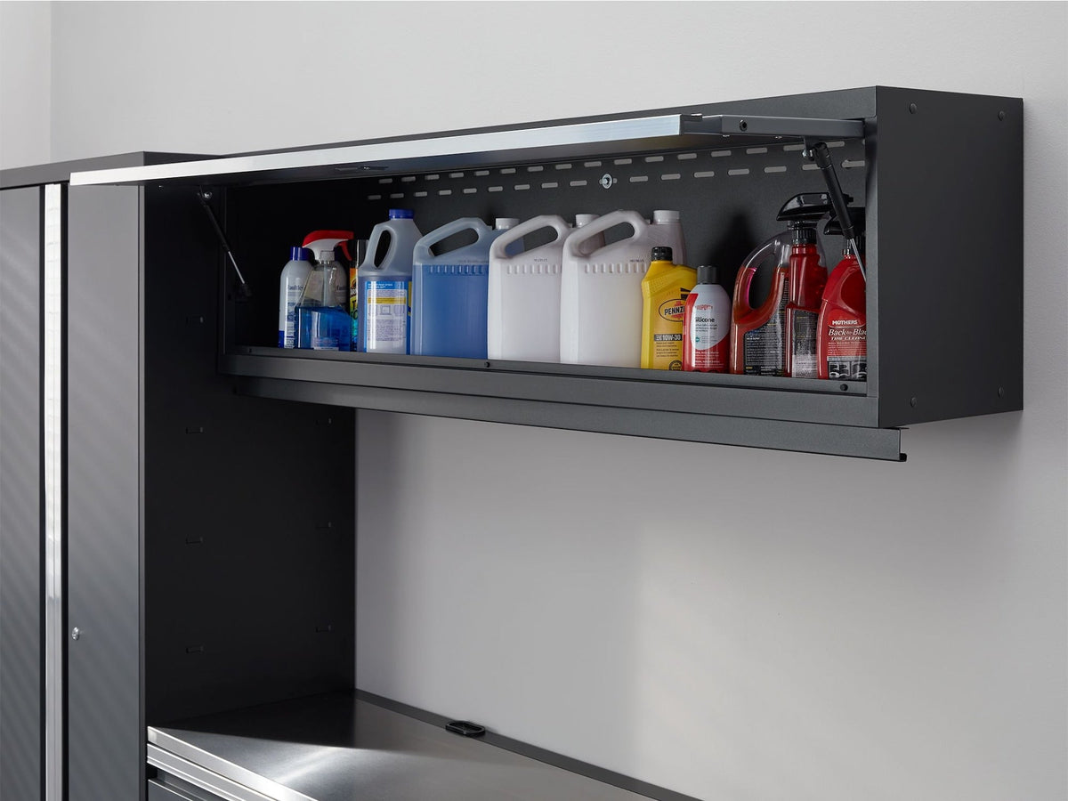 NewAge Bold 3.0 Series All-in-One Lockable Steel Garage Cabinetry Set with Stainless Steel Top, Grey, 90-in x 18-in x 72-in, 4-pc