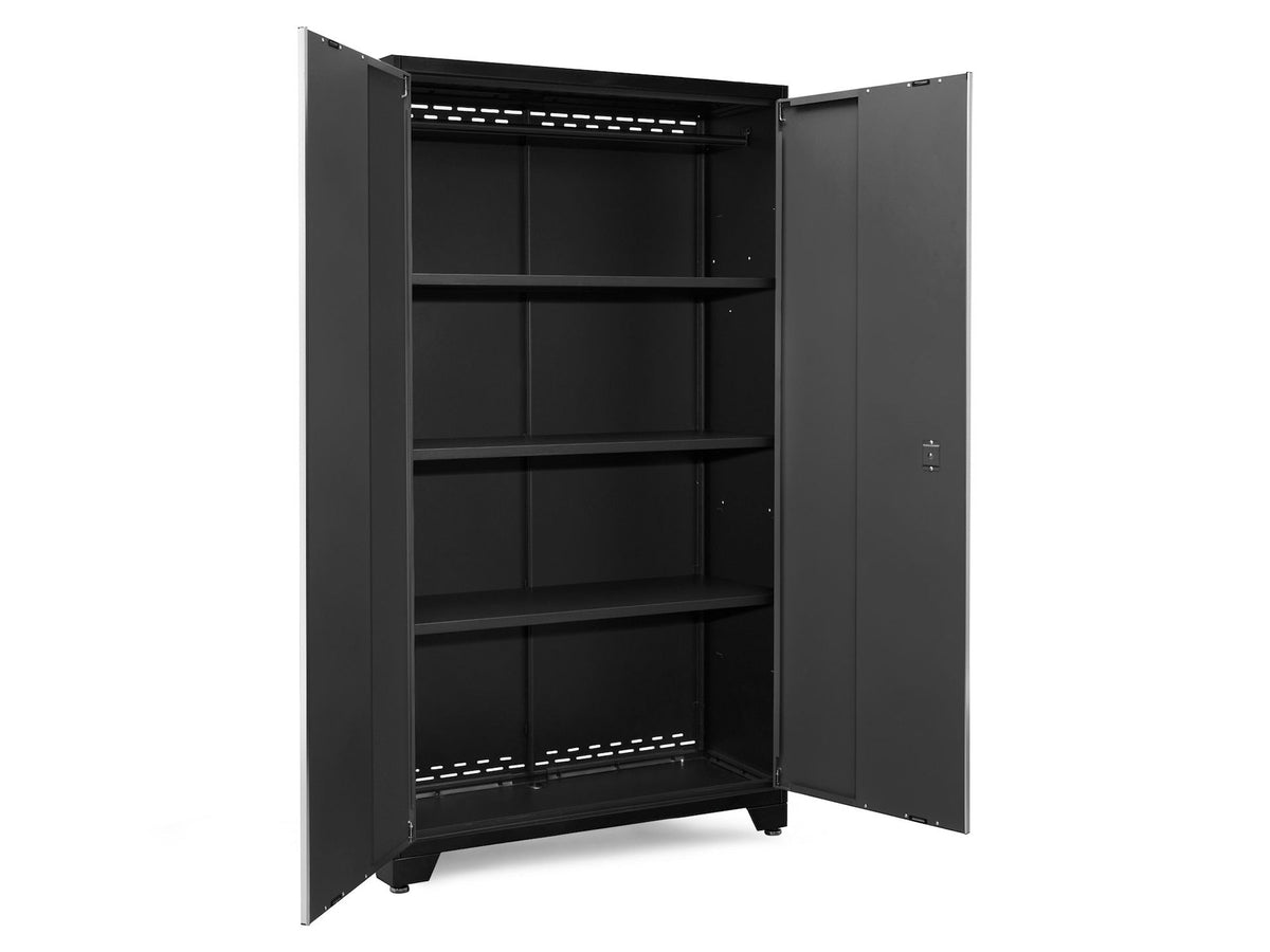 NewAge Bold Series Lockable 24-Gauge Steel RTA Storage Locker with 3 Shelves, Grey/Black, 48-in