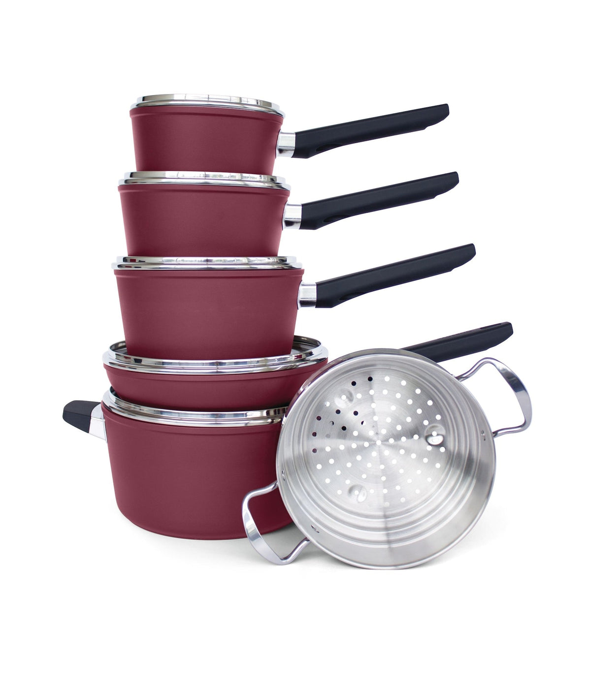 PADERNO Classic Cookware Set, Non-Stick, Maroon, 11-pc