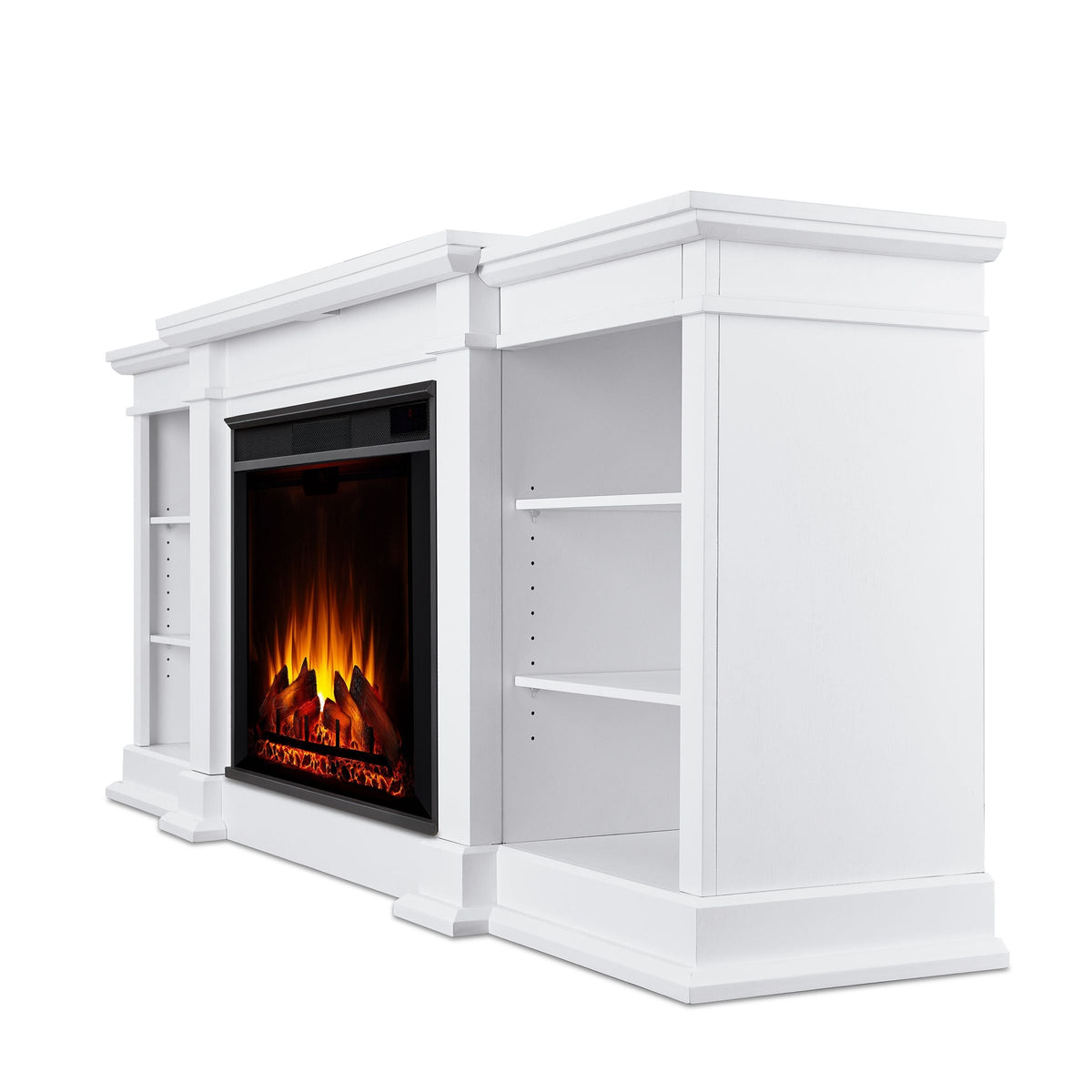 Real Flame Eliot Grand Entertainment VividFlame Media Indoor Electric Fireplace TV Stand, 1500W, Includes Remote Control & Firebox, White