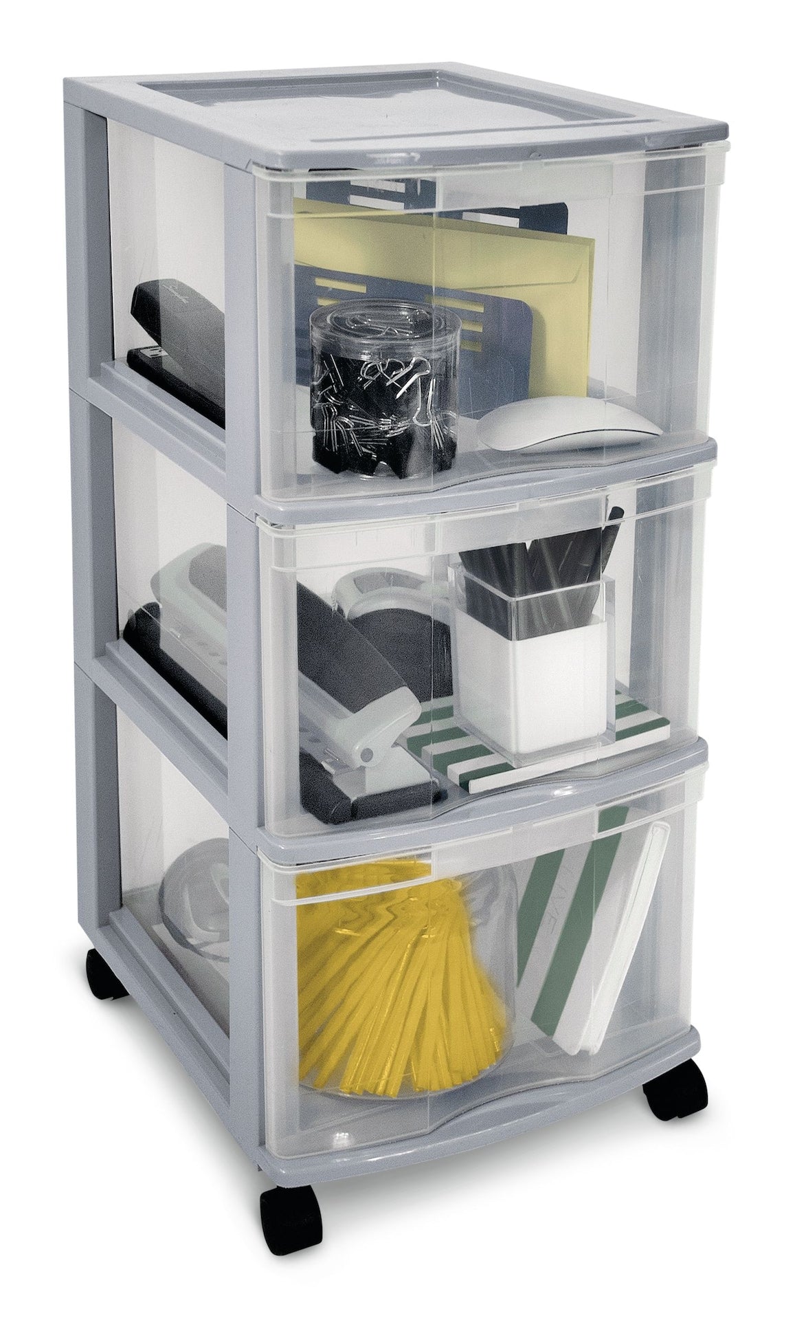 type A Clear Grey Frame 3-Drawer Storage Tower/Cart with Wheels, 26-in