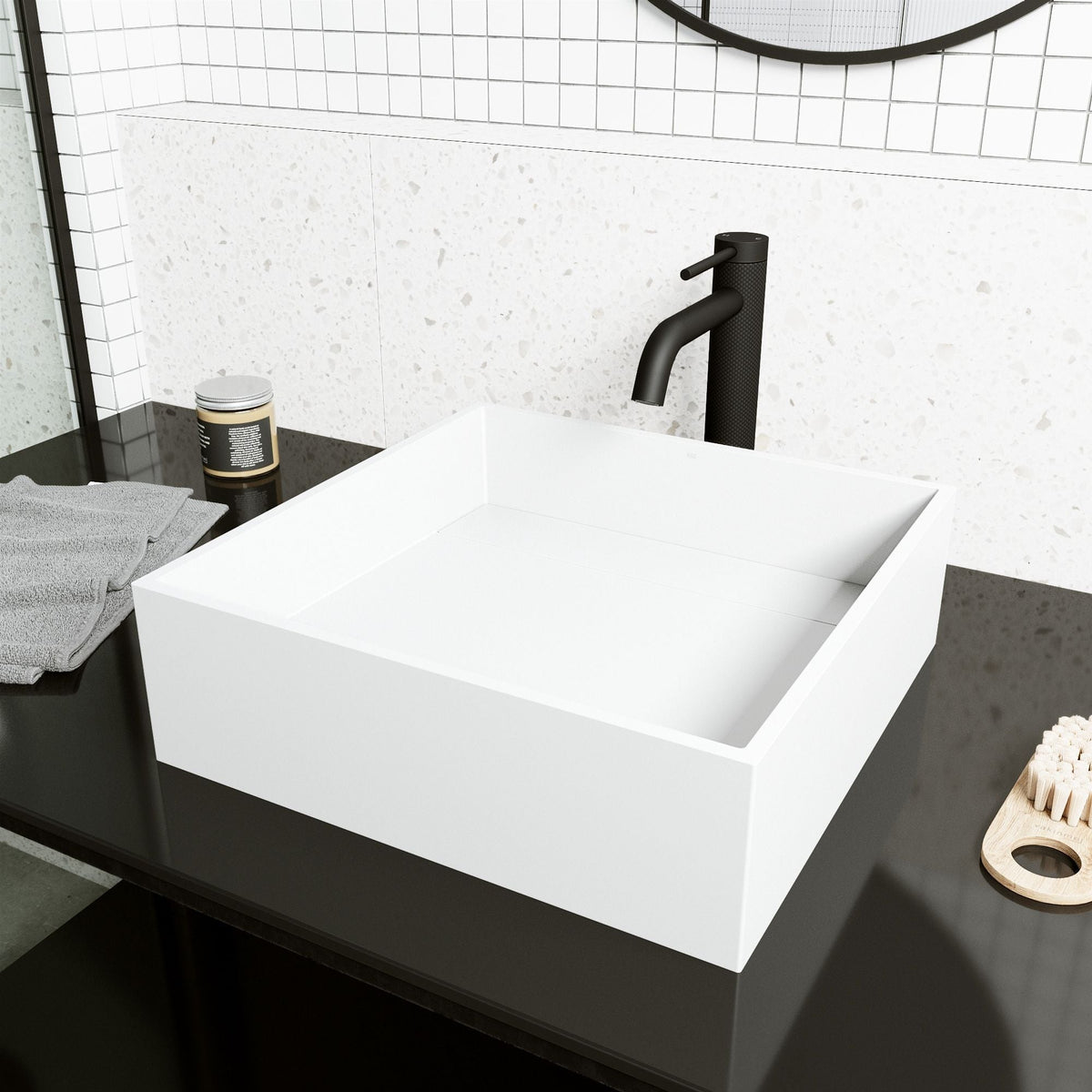 VIGO Montauk MatteStone 15x15-in Deep White Bathroom Sink/Basin with Rectangular Vessel