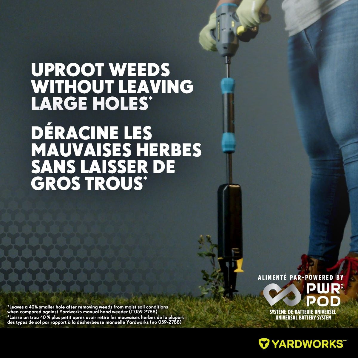 Yardworks 20V Cordless Lawn Weeder, with PWR POD 2.0Ah Battery and Charger