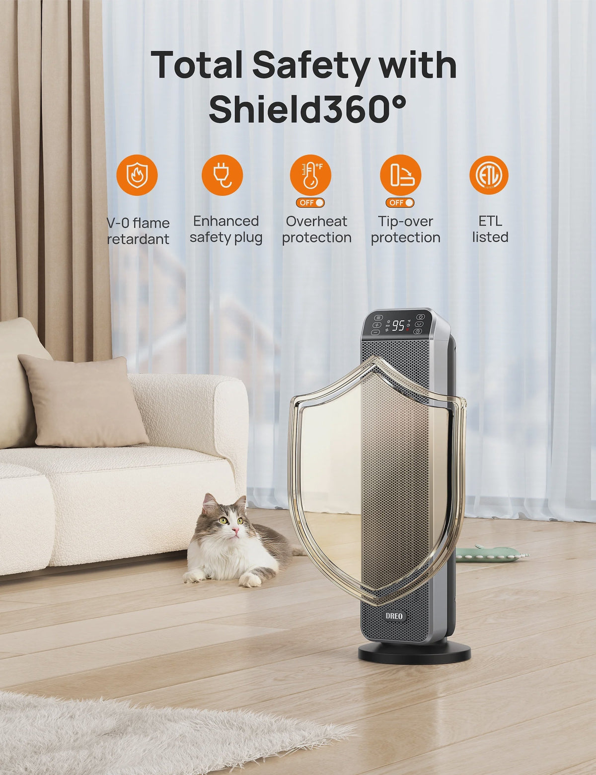 Dreo Space Heater for Inside, Electric Heater for Home with Remote, 24 in 11ft/s Fast Quiet Heating, 3 Modes, Safe Energy Efficient Heaters for...