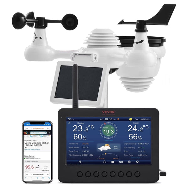 VEVOR 7-in-1 Wireless Weather Station with Wi-Fi,7 in TFT Colorful Display, Solar-Powered Outdoor Sensor, Indoor Outdoor Monitoring, Includes... U0