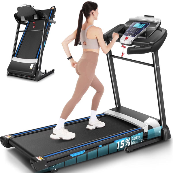 ANCHEER Folding Treadmill with 15% Auto Incline,3.25HP Ultra-silent Motor, Speed Range of 0.6~10MPH,300lb Capacity, APP Bluetooth... X4