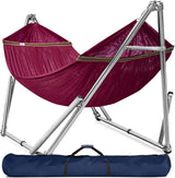 Double hammock with frame, with a load capacity of 650 pounds, double hammock with support rods, made of high-quality 201 stainless steel, assembled in 30 seconds, sturdy and flexible portable hammock frame, suitable for outdoor and indoor use, black