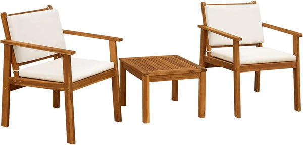 Patio Furniture 4 Piece Outdoor Acacia Wood Patio Conversation Sofa Set with Table & Cushions Porch Furniture for Deck, Balcony, Backyard C7