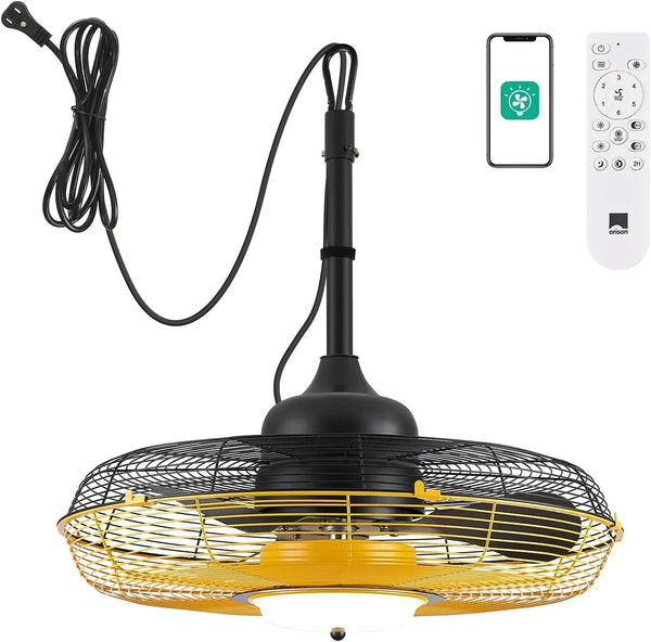Outdoor Ceiling Fan with Light, Plug in Ceiling Fan with Remote, Gazebo Fans Outdoor Hanging for Patios Waterproof, Wet Rated Hanging Fan with App Control A6
