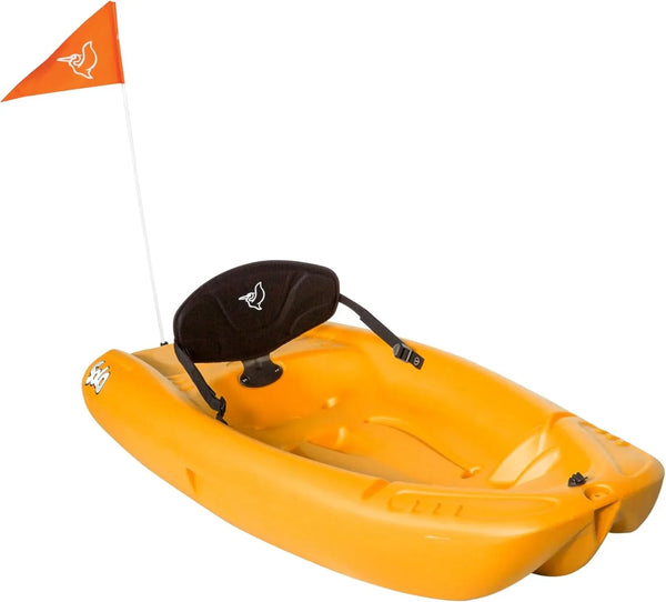 Pelican Solo EVO DLX - Kids Sit on top Kayak with Paddle and Decals - Mango - Twin Tunnel Hull with Swim up Deck - Lighweight & Durable G8