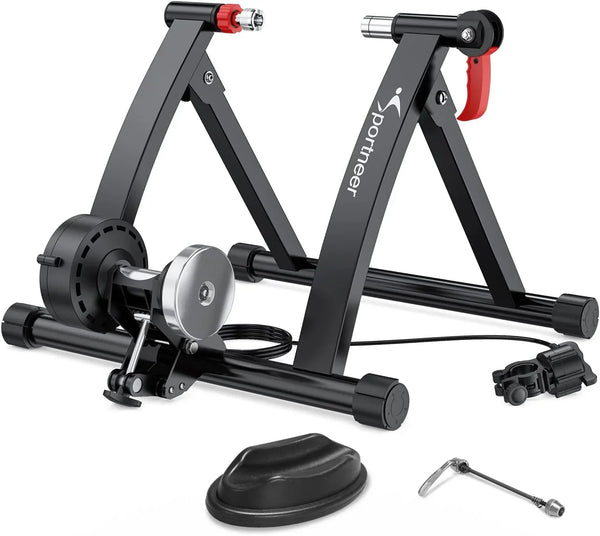 Bike Trainer Stand Indoor Riding - Sportneer Magnetic Stationary Bicycle Exercise Stand with Noise Reduction Wheel, 6 Resistance Adjustable D8