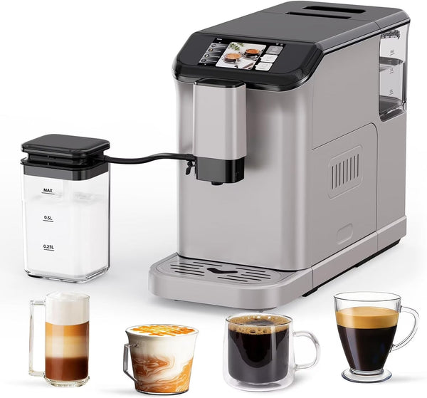 Full Automatic Espresso Machine with Built-In Grinder & Milk Frother - FTF Touchscreen Coffee Maker for Latte/Cappuccino, 20 Bar Pressur & 1.5L... N0