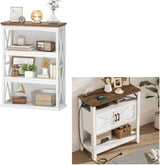 Farmhouse Sofa Table with Power Outlet-4-Tier Bookcase, 42.9" Floor Standing Organizer Shelf