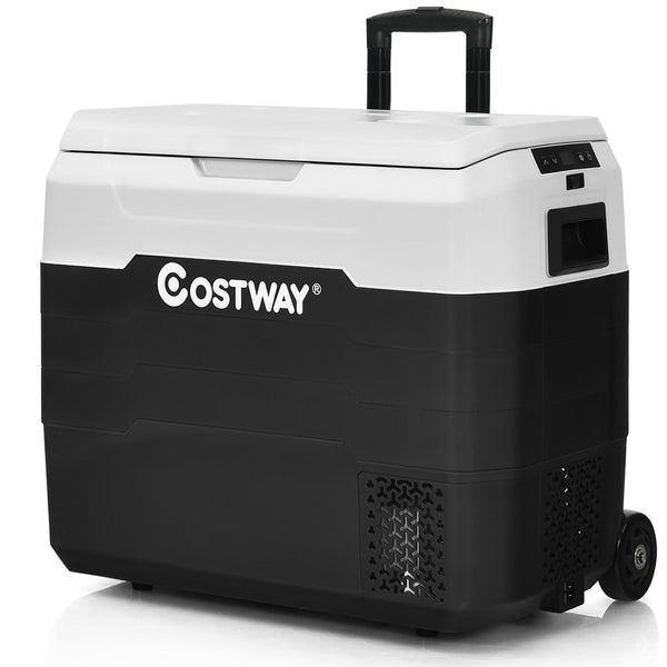 Costway 53 qt Wheeled Corded Electric Dual-Zone Portable Car Refrigerator, White Y7