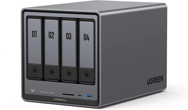 Four-slot desktop network storage device, equipped with Intel Pentium Gold 8505 octa-core processor, 8GB DDR5 memory, 128G solid-state drive, 1 10GbE network port, 1 2.5GbE network port, 2 M.2 NVMe slots, 4K HDMI interface, network storage device (wi W1