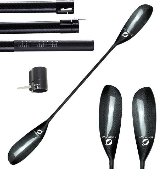 High-performance lightweight double-body carbon fiber kayak paddle, featuring wing-shaped blades, elliptical shafts and adjustable knobs (suitable for users with a height of 215 - 225 centimeters) K6