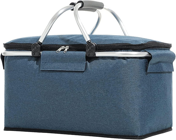 Folding Insulated Cooler Picnic Basket Portable Insulated Lunch Bag Large Lunch Bag with Aluminium Handles for Office Camping Hiking Outdoor Picnic W5