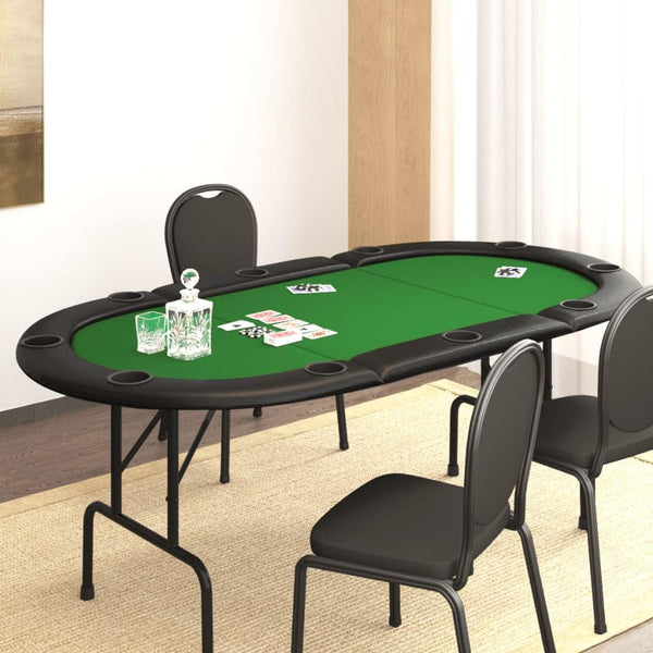 Poker and game table - 10-person foldable poker table - Green - 206x106x75 cm, 32 kg - Green T6