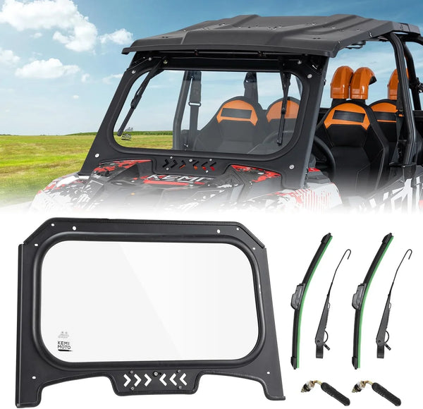 The glass windshield is equipped with 2 manual windshield wipers. It is scratch-resistant and wear-resistant. It is compatible with the 2019 - 2023 models of Arctic Cat RZR XP 1000 / RZR XP super sports vehicles. The front windshield has a ventilatio A9
