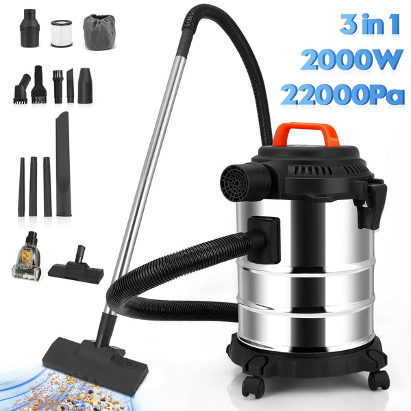 RELOIVE Wet Dry Vacuum,4.5 Gallon 2000W 6.5 Peak HP,3-in-1 Stainless Steel Shop Vacuum Wet and Dry,with Filter and Attachments for House Garage... E8