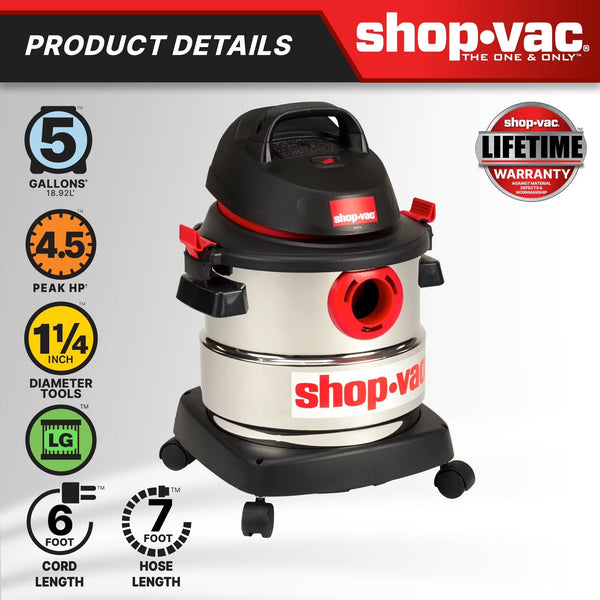 Shop-Vac 5 Gallon 4.5 Peak HP Wet Dry Vacuum N0
