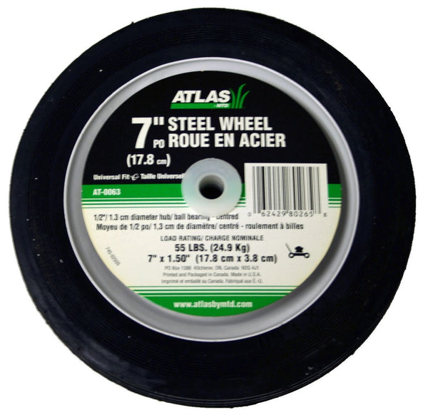 Atlas Steel Lawn Mower Wheel with Ball Bearings, 7-in x 1.5-in A2