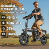 14 in Electric Bike with Dual Front Suspension 500W Folding Ebike, Up to 25Miles 20MPH, 48V Removable Lithium-Battery, 14 in Foldable Commuting...