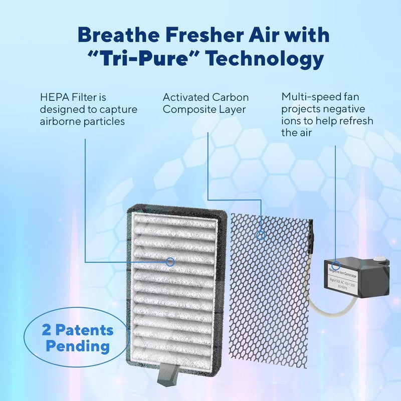 DSTx Portable Air Purifier - HEPA Filter, Plug-In Ionizer for Home, Bedroom, Pets, Smoke, Dust, and Odors R8