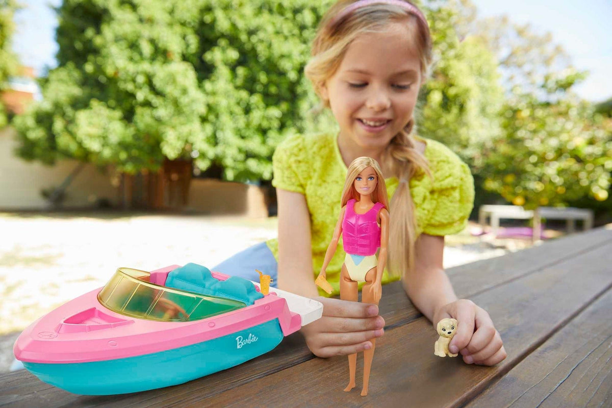 Barbie 3-Seater Floating Boat with Puppy & Accessories, Ages 3+