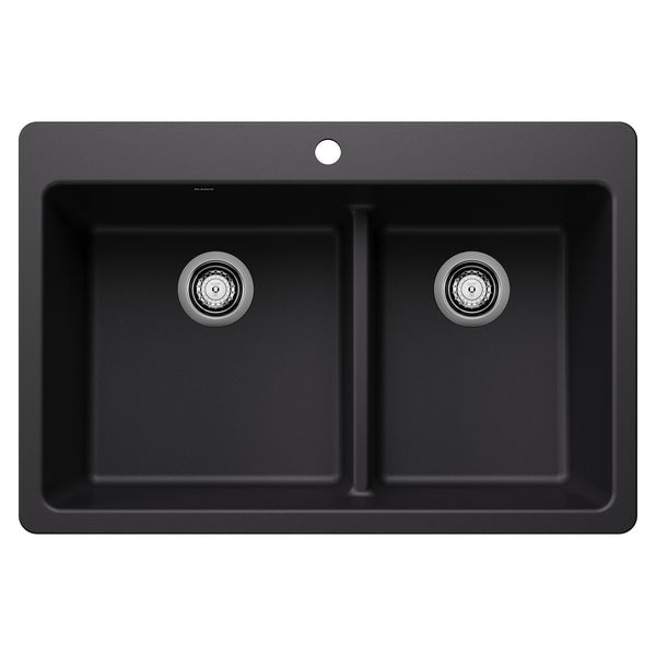 Blanco Dual Mount Kitchen Sink with Low Divide, Black, 33-in O0