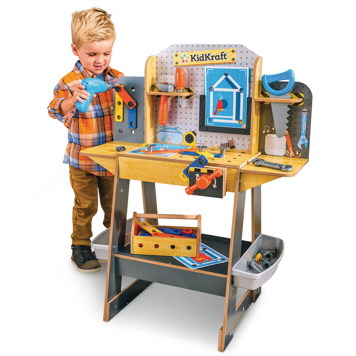 Blueprint Build Wooden Play Workbench with 40+ Accessories, Ages 3+