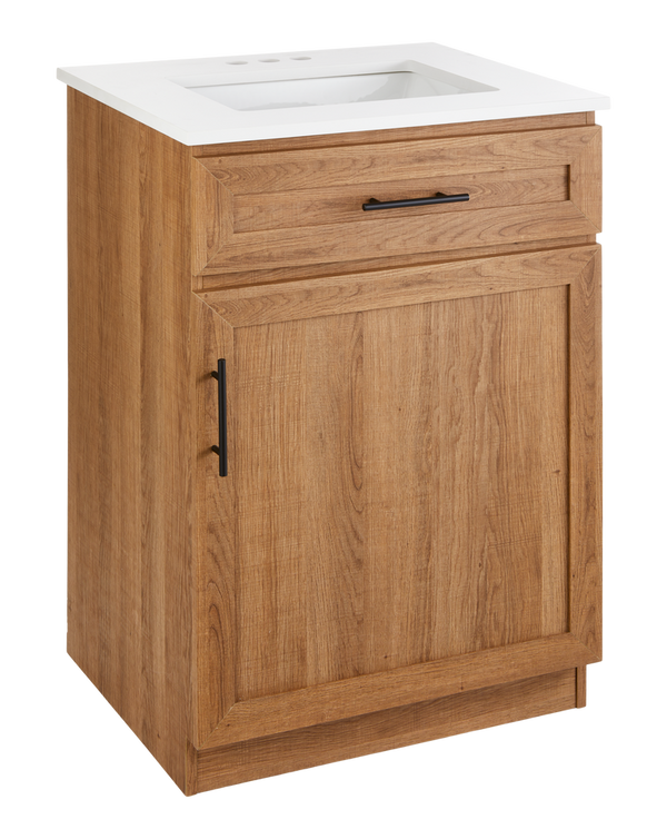 CANVAS Danville Single Door Single Sink Stone Top Bathroom Vanity, Honey Oak, 24-in Z8