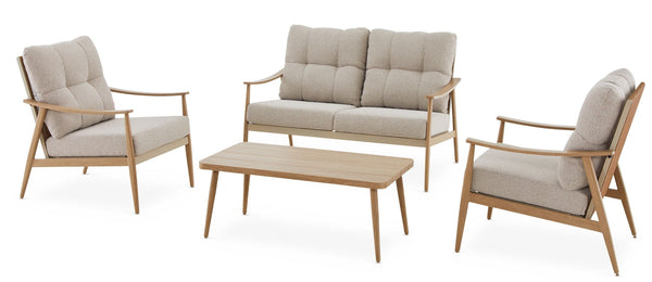 CANVAS Elmvale Outdoor Patio Conversation Set with Rattan Back and Tufted Cushions, Tan, 4-pc V0