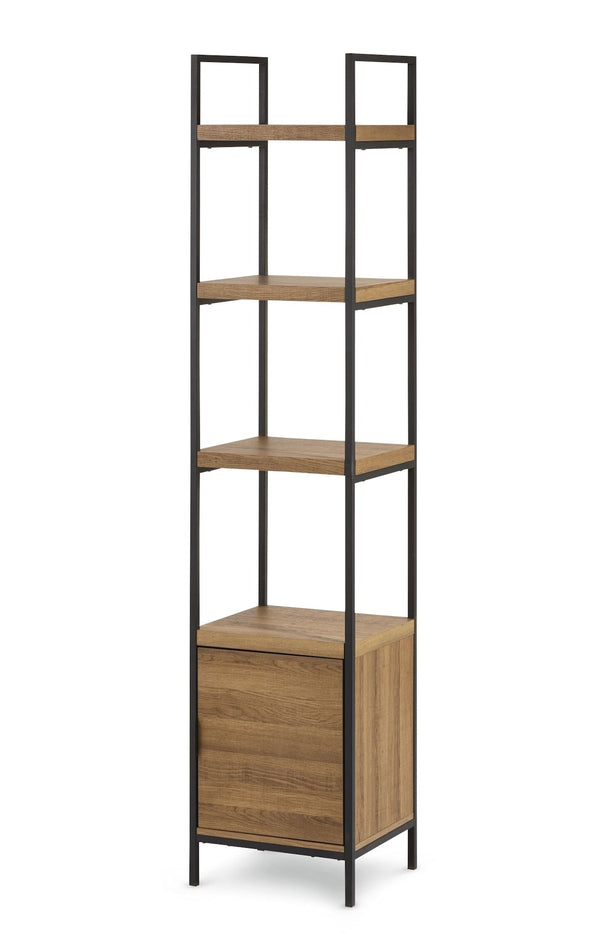 CANVAS Robson 4-Tier Metal Frame Narrow Bookcase With Storage Door, Oak Finish P7