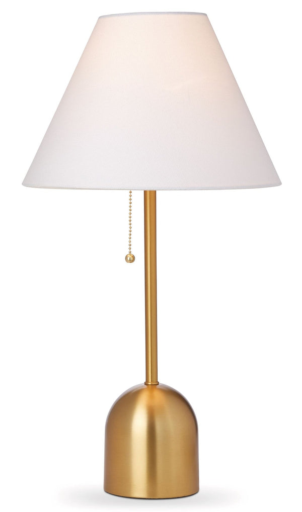 CANVAS White Linen Cone Shade Table Lamp, 22-in, Antique Brass D3