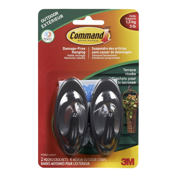 Command Outdoor Medium Slate Terrace Hooks, Easy Application, Foam Strips included A2