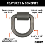 CURT 83760 3 x 3-in Weld-On Tie-Down D-Ring (8,833 lbs, Raw Steel)