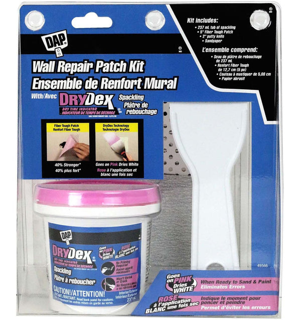 DAP Wall Repair Patch Kit with DryDex Spackling, Putty Knife, Patches & Sandpaper, 4-pc B3